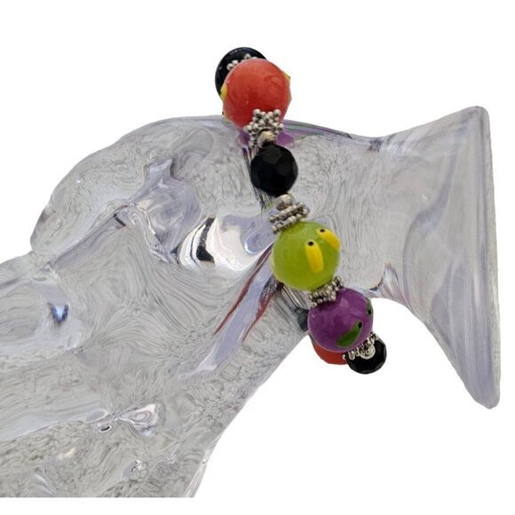 Colorful Beaded Stretch Bracelet With Black Green Purple & Orange Beads - Picture 5 of 6